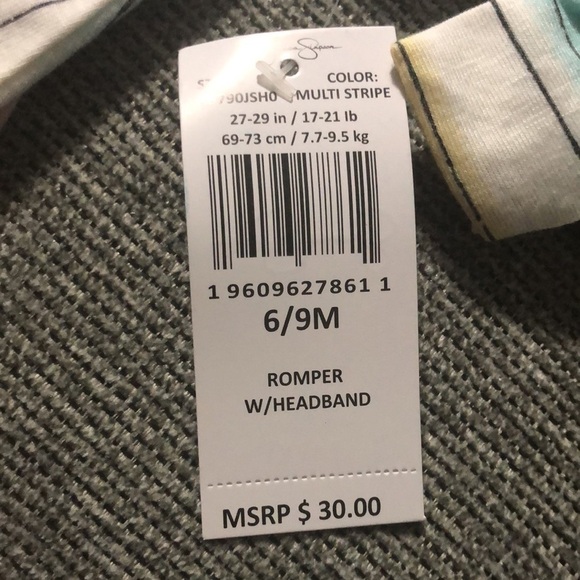 Jessica Simpson Baby Striped Romper with Matching Headband Size 6-9 Months - Picture 4 of 5